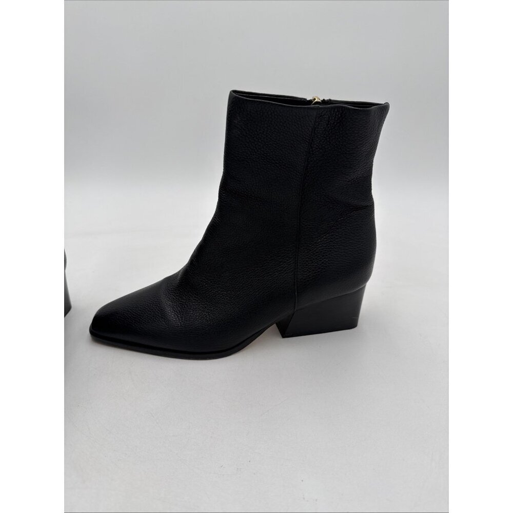 Marion Parke Black Side Zip Boots Booties Ankle 37.5 US 7 Pebbled Leather Heel - Picture 8 of 11